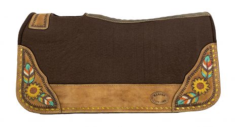 Klassy Cowgirl 28x30 Barrel Style 1" Brown felt pad with painted feather & sunflower design